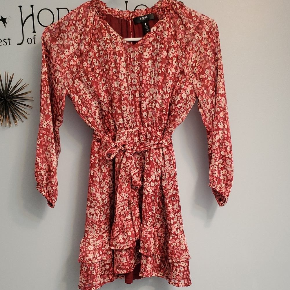 Aqua Kids Casual Dress - Red Floral